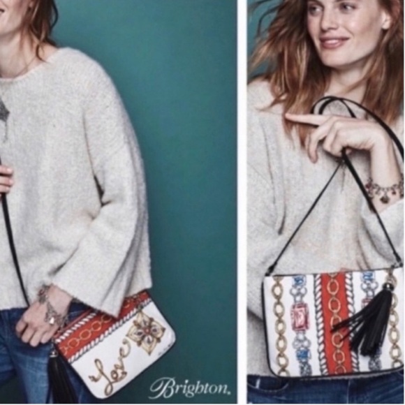 NWT Brighton Glitter & Go Pouch Crossbody Purse Bag Love Chain Diamond Print - Picture 11 of 11